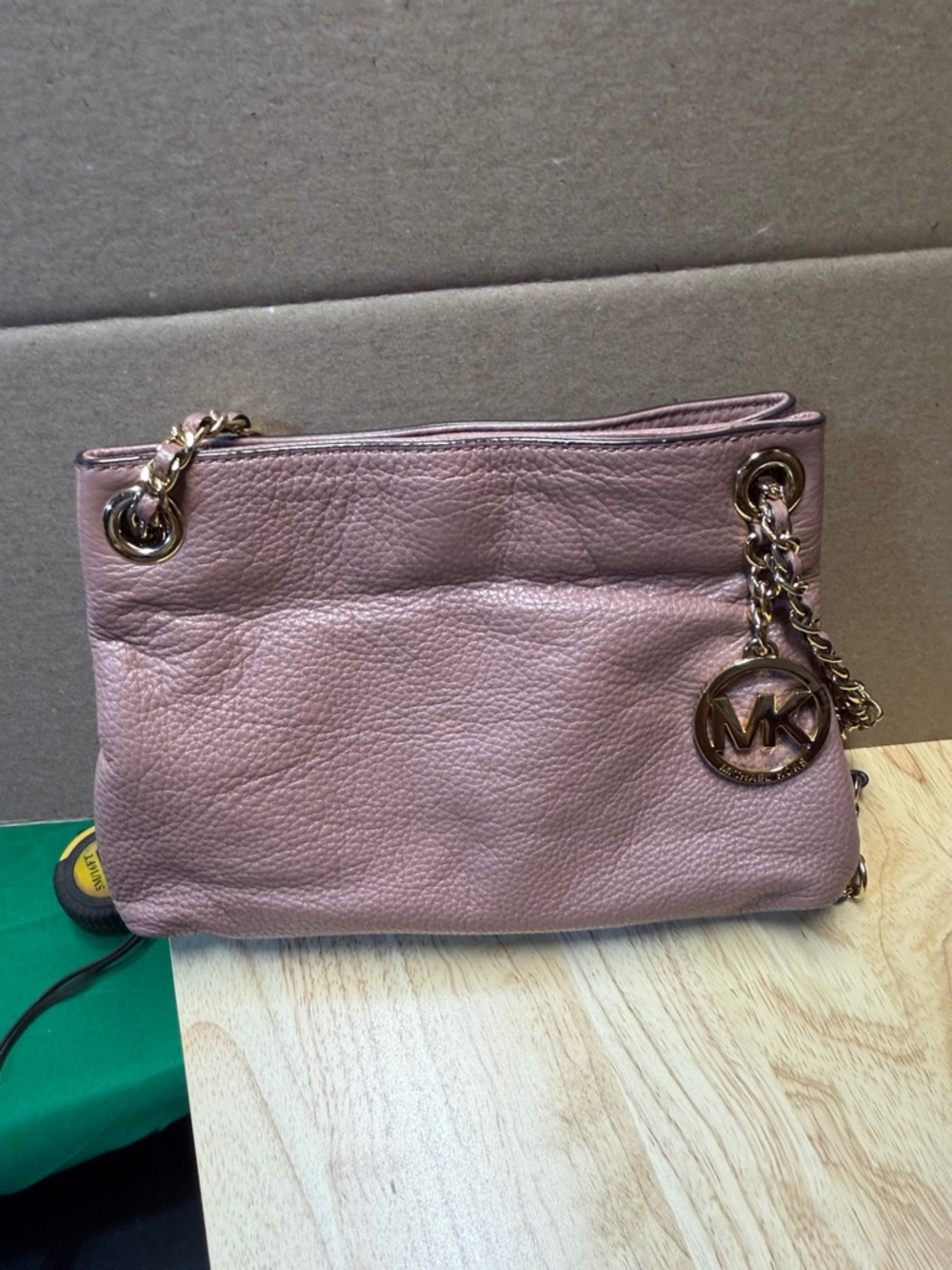 Michael Kors Dusty Rose Pebbled Leather Shoulder Bag with Gold Chain